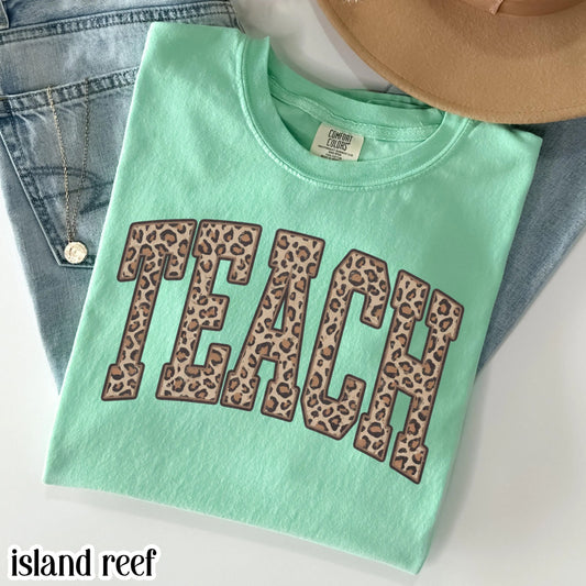 Teacher Comfort Color Shirt Leopard Kindergarten Teacher Tee First Grade Teacher T-shirt Teach Educator Preschool PreK 1st Grade Outfit