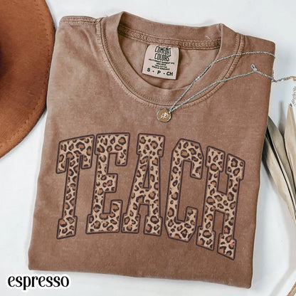 Teacher Comfort Color Shirt Leopard Kindergarten Teacher Tee First Grade Teacher T-shirt Teach Educator Preschool PreK 1st Grade Outfit