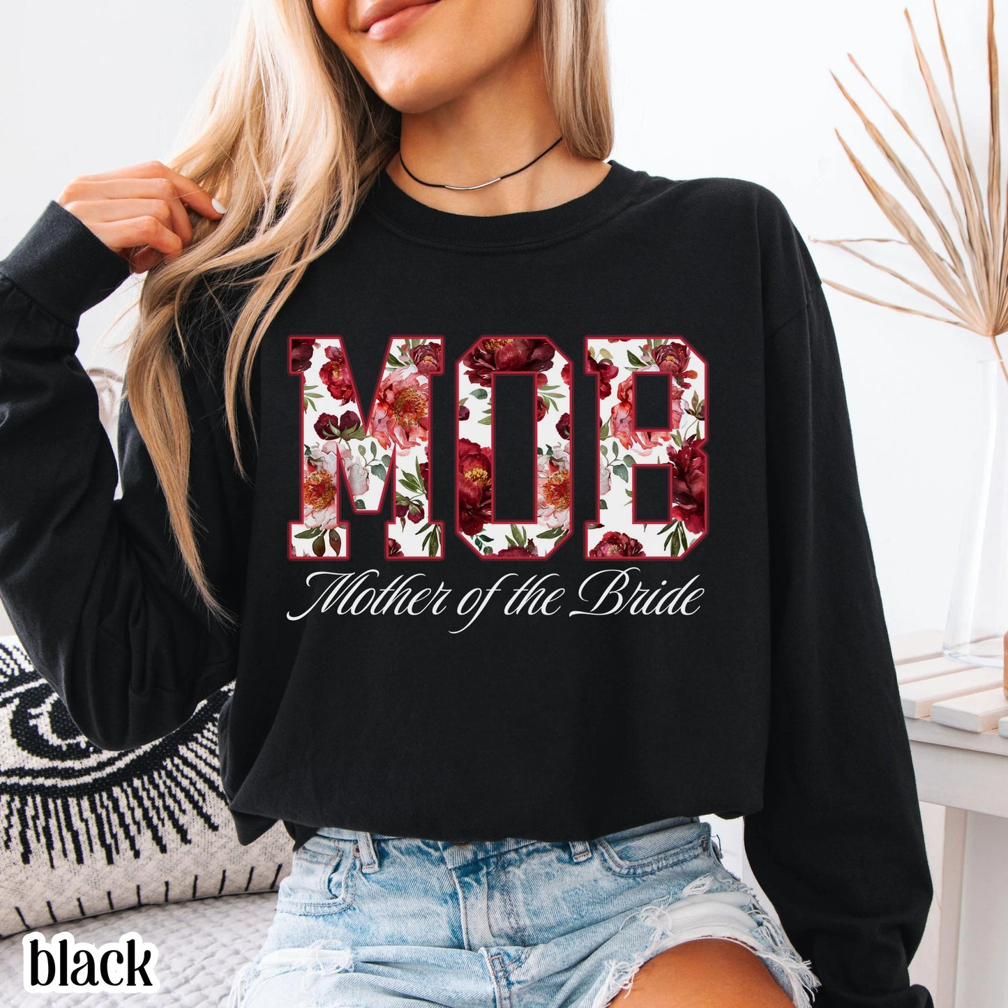 Mother of the Bride Shirt Mother of the Groom Shirt Comfort Colors Long Sleeve T-Shirt Floral Wedding Party Tee Custom Wedding Color Outfit