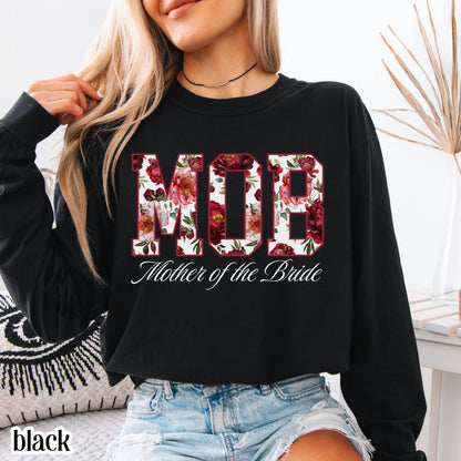 Mother of the Bride Shirt Mother of the Groom Shirt Comfort Colors Long Sleeve T-Shirt Floral Wedding Party Tee Custom Wedding Color Outfit