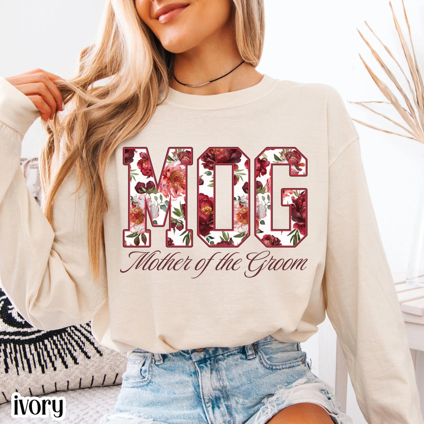 Mother of the Bride Shirt Mother of the Groom Shirt Comfort Colors Long Sleeve T-Shirt Floral Wedding Party Tee Custom Wedding Color Outfit
