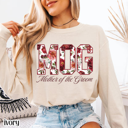 Mother of the Bride Shirt Mother of the Groom Shirt Comfort Colors Long Sleeve T-Shirt Floral Wedding Party Tee Custom Wedding Color Outfit
