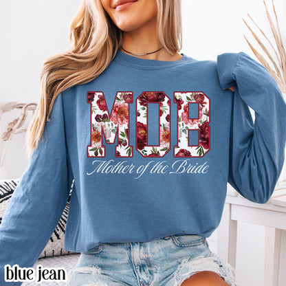 Mother of the Bride Shirt Mother of the Groom Shirt Comfort Colors Long Sleeve T-Shirt Floral Wedding Party Tee Custom Wedding Color Outfit