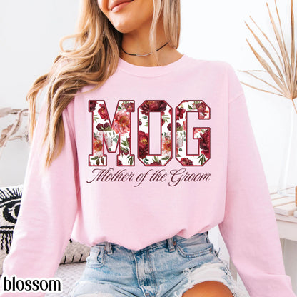 Mother of the Bride Shirt Mother of the Groom Shirt Comfort Colors Long Sleeve T-Shirt Floral Wedding Party Tee Custom Wedding Color Outfit