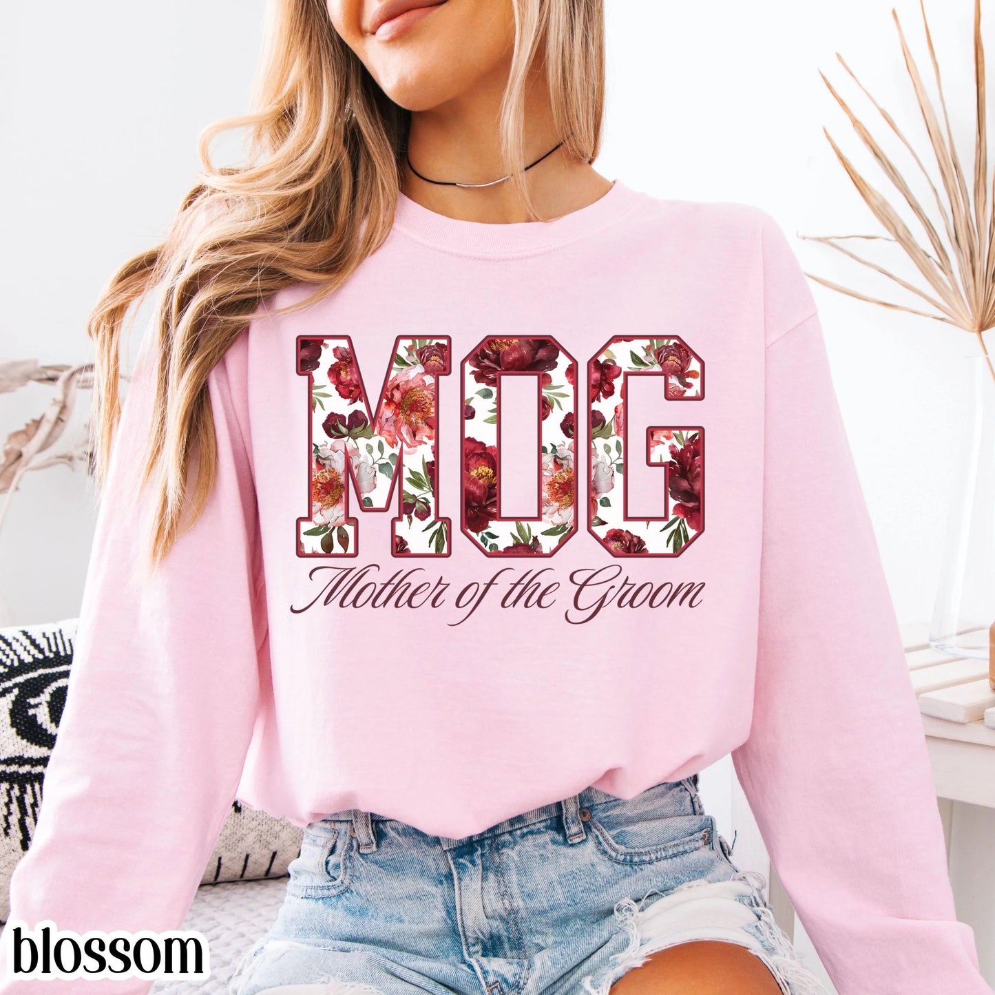 Mother of the Bride Shirt Mother of the Groom Shirt Comfort Colors Long Sleeve T-Shirt Floral Wedding Party Tee Custom Wedding Color Outfit