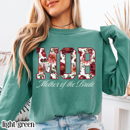 Mother of the Bride Shirt Mother of the Groom Shirt Comfort Colors Long Sleeve T-Shirt Floral Wedding Party Tee Custom Wedding Color Outfit
