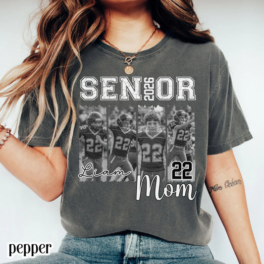 Personalized 2026 Senior Football Mom Comfort Colors Shirt Custom Player Picture and Name with Jersey Number Sports TShirt Senior Night Tee