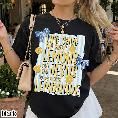 Christian Comfort Colors Shirt Life Gave Me Lemons Jesus Made Lemonade Inspirational Easter Spring Faith Tee Encouraging Beliver T-Shirt