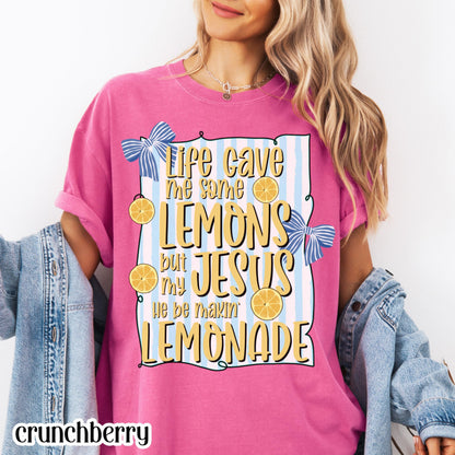 Christian Comfort Colors Shirt Life Gave Me Lemons Jesus Made Lemonade Inspirational Easter Spring Faith Tee Encouraging Beliver T-Shirt