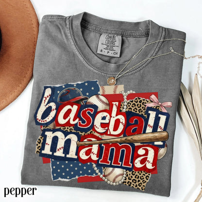 Baseball Mama Comfort Colors Shirt Patriotic Game Day Mom Tee Cute Sports Mom TShirt Baseball Season Fan Gift Trendy Baseball Mom T-Shirt