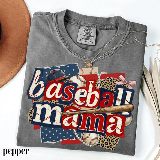 Baseball Mama Comfort Colors Shirt Patriotic Game Day Mom Tee Cute Sports Mom TShirt Baseball Season Fan Gift Trendy Baseball Mom T-Shirt