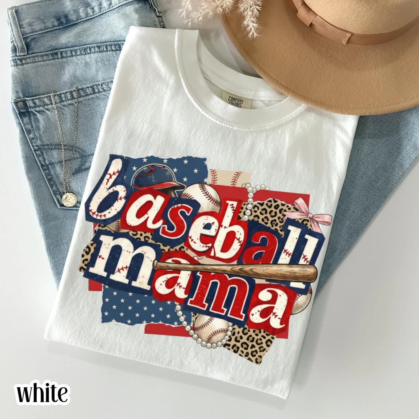 Baseball Mama Comfort Colors Shirt Patriotic Game Day Mom Tee Cute Sports Mom TShirt Baseball Season Fan Gift Trendy Baseball Mom T-Shirt