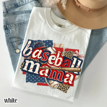 Baseball Mama Comfort Colors Shirt Patriotic Game Day Mom Tee Cute Sports Mom TShirt Baseball Season Fan Gift Trendy Baseball Mom T-Shirt