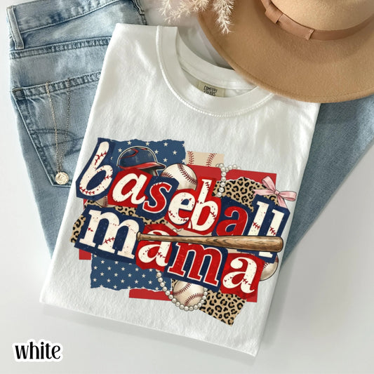 Baseball Mama Comfort Colors Shirt Patriotic Game Day Mom Tee Cute Sports Mom TShirt Baseball Season Fan Gift Trendy Baseball Mom T-Shirt