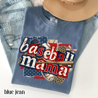 Baseball Mama Comfort Colors Shirt Patriotic Game Day Mom Tee Cute Sports Mom TShirt Baseball Season Fan Gift Trendy Baseball Mom T-Shirt