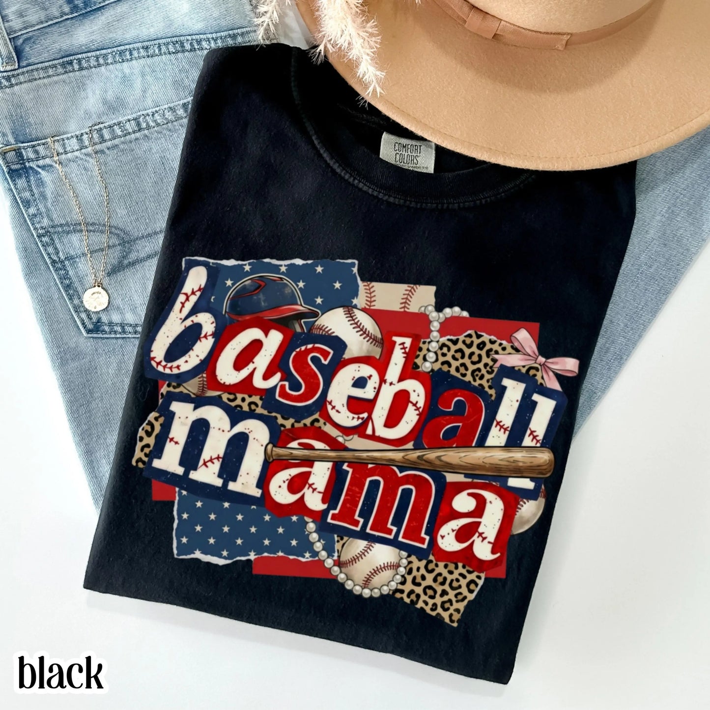 Baseball Mama Comfort Colors Shirt Patriotic Game Day Mom Tee Cute Sports Mom TShirt Baseball Season Fan Gift Trendy Baseball Mom T-Shirt