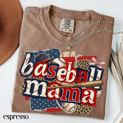 Baseball Mama Comfort Colors Shirt Patriotic Game Day Mom Tee Cute Sports Mom TShirt Baseball Season Fan Gift Trendy Baseball Mom T-Shirt