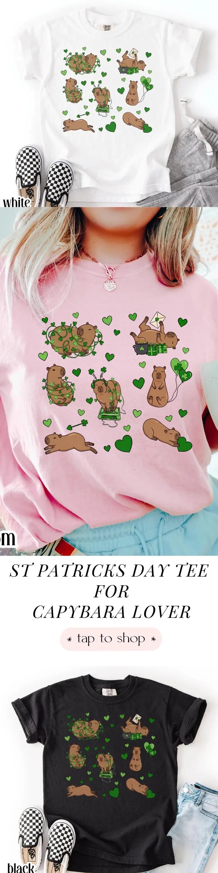 Youth Capybara St Patricks Day Comfort Colors Shirt Kids Lucky Capybara TShirt Saint Patrick's Day Girls School T-shirt Youth Animal Tee