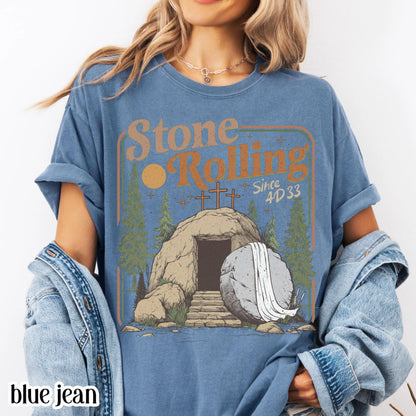 Comfort Colors Rolling Christian T-Shirt, Trendy Stones Easter Clothing, Jesus Christ Shirt, Gift For Christian, Faith-Based Graphic Tee
