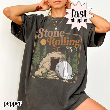 Comfort Colors Rolling Christian T-Shirt, Trendy Stones Easter Clothing, Jesus Christ Shirt, Gift For Christian, Faith-Based Graphic Tee
