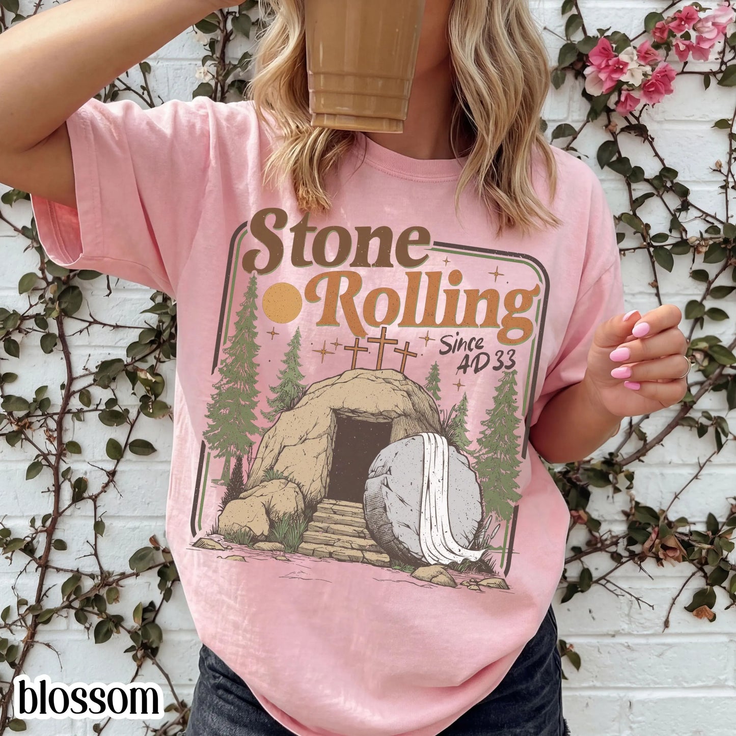 Comfort Colors Rolling Christian T-Shirt, Trendy Stones Easter Clothing, Jesus Christ Shirt, Gift For Christian, Faith-Based Graphic Tee