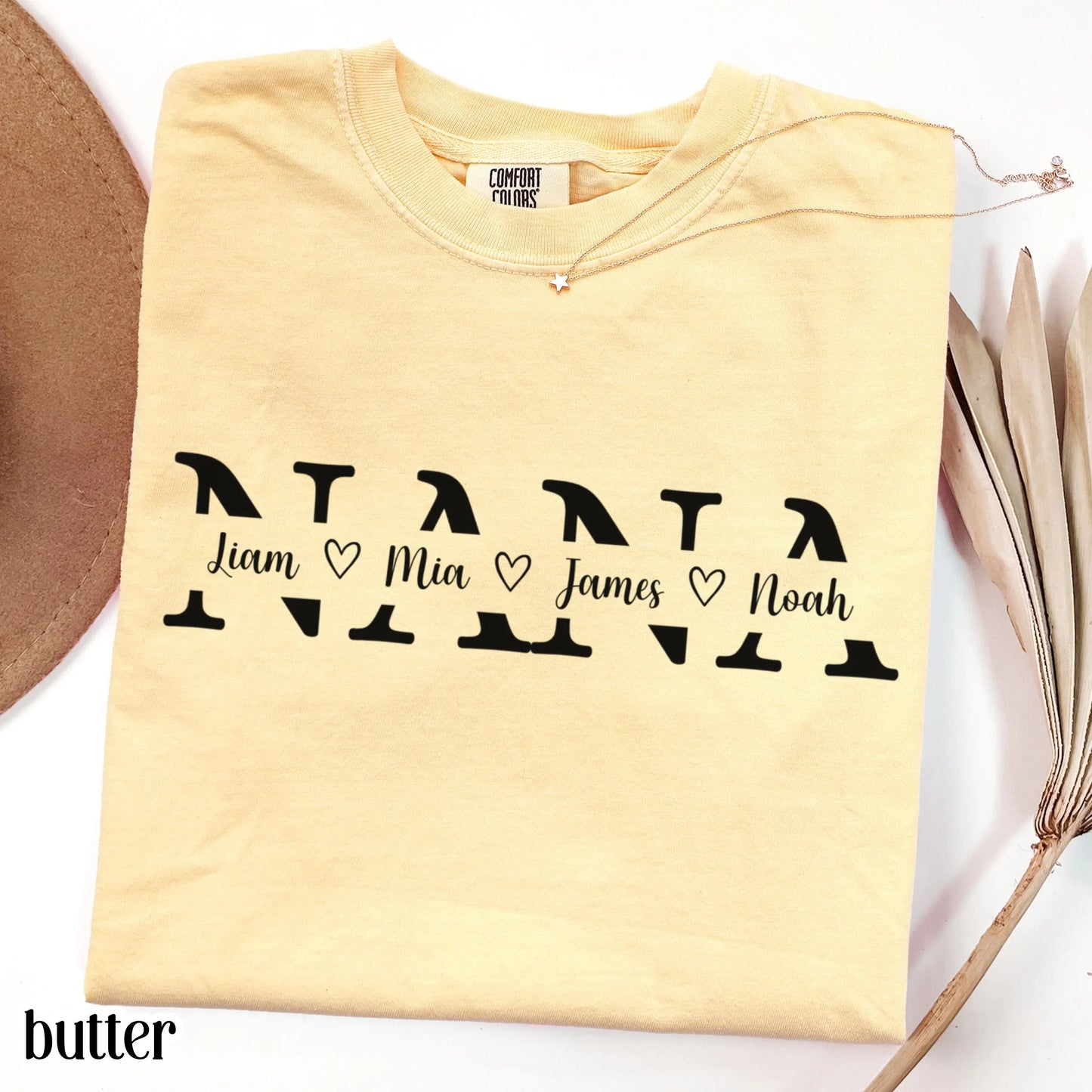 Custom Nana Comfort Colors Shirt with Grandkids Names Mothers Day Gift for Nana from Grandchildren Personalized Grandma Family T-Shirt Gift