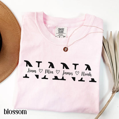 Custom Nana Comfort Colors Shirt with Grandkids Names Mothers Day Gift for Nana from Grandchildren Personalized Grandma Family T-Shirt Gift