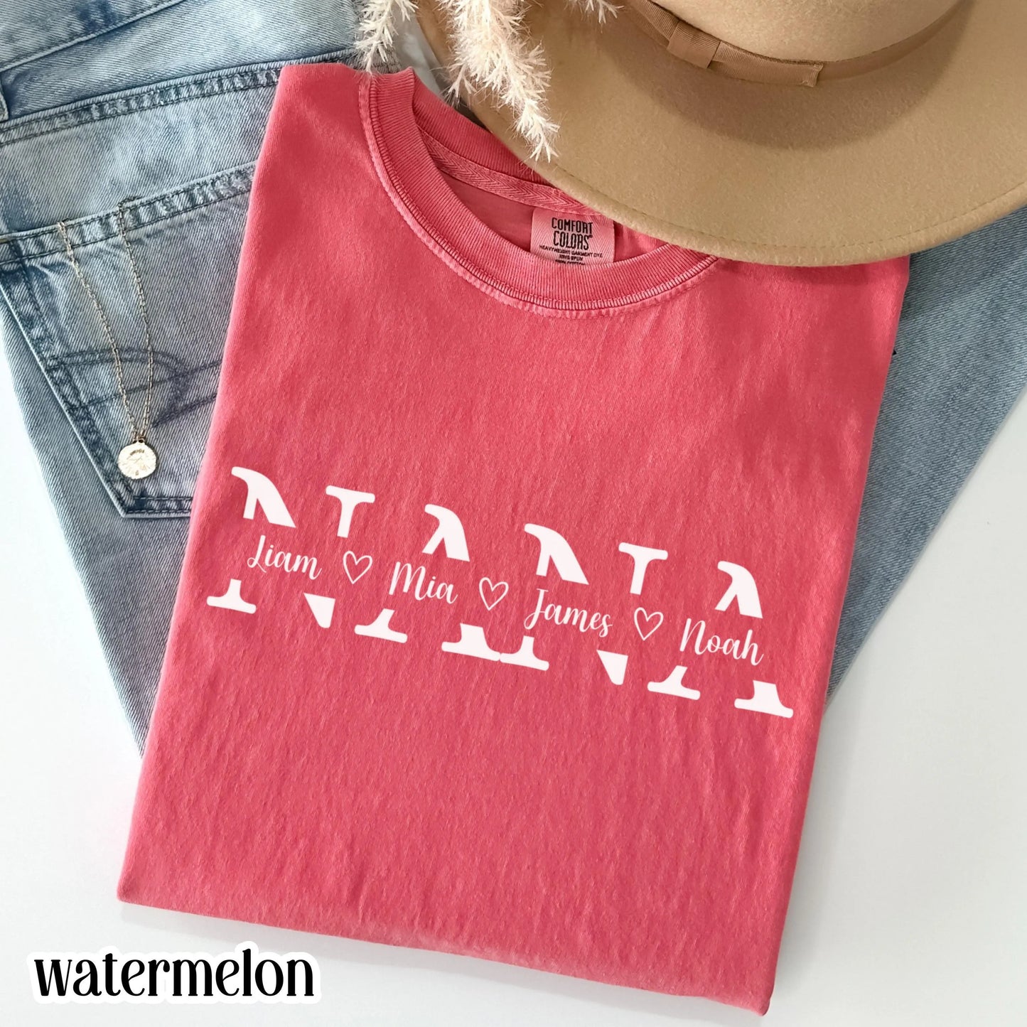 Custom Nana Comfort Colors Shirt with Grandkids Names Mothers Day Gift for Nana from Grandchildren Personalized Grandma Family T-Shirt Gift