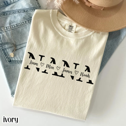 Custom Nana Comfort Colors Shirt with Grandkids Names Mothers Day Gift for Nana from Grandchildren Personalized Grandma Family T-Shirt Gift