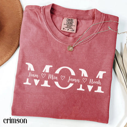 Personalized Mom Comfort Colors Shirt Kids Names Mothers Day Gift Tee Custom Children Name Mom TShirt Family Name Mama T-Shirt From Kids