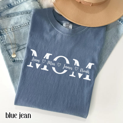 Personalized Mom Comfort Colors Shirt Kids Names Mothers Day Gift Tee Custom Children Name Mom TShirt Family Name Mama T-Shirt From Kids