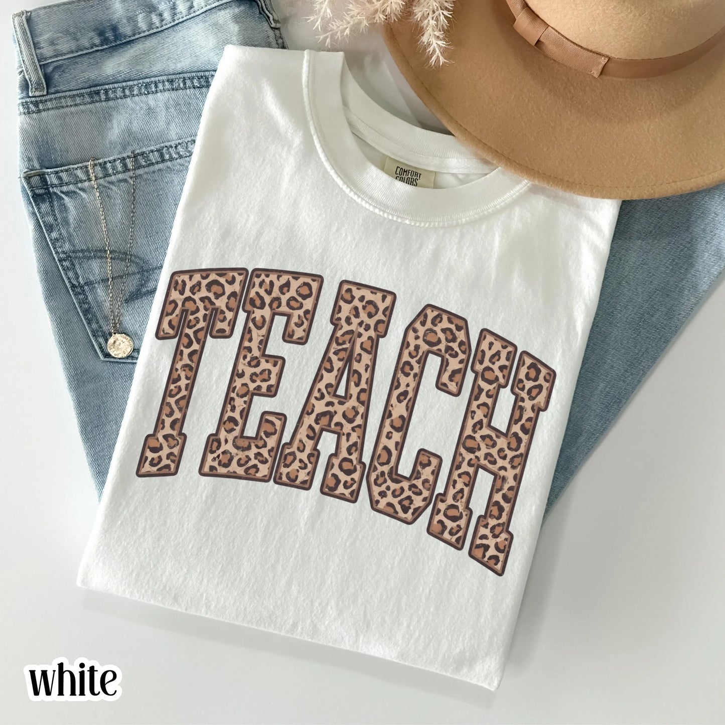 Teacher Comfort Color Shirt Leopard Kindergarten Teacher Tee First Grade Teacher T-shirt Teach Educator Preschool PreK 1st Grade Outfit