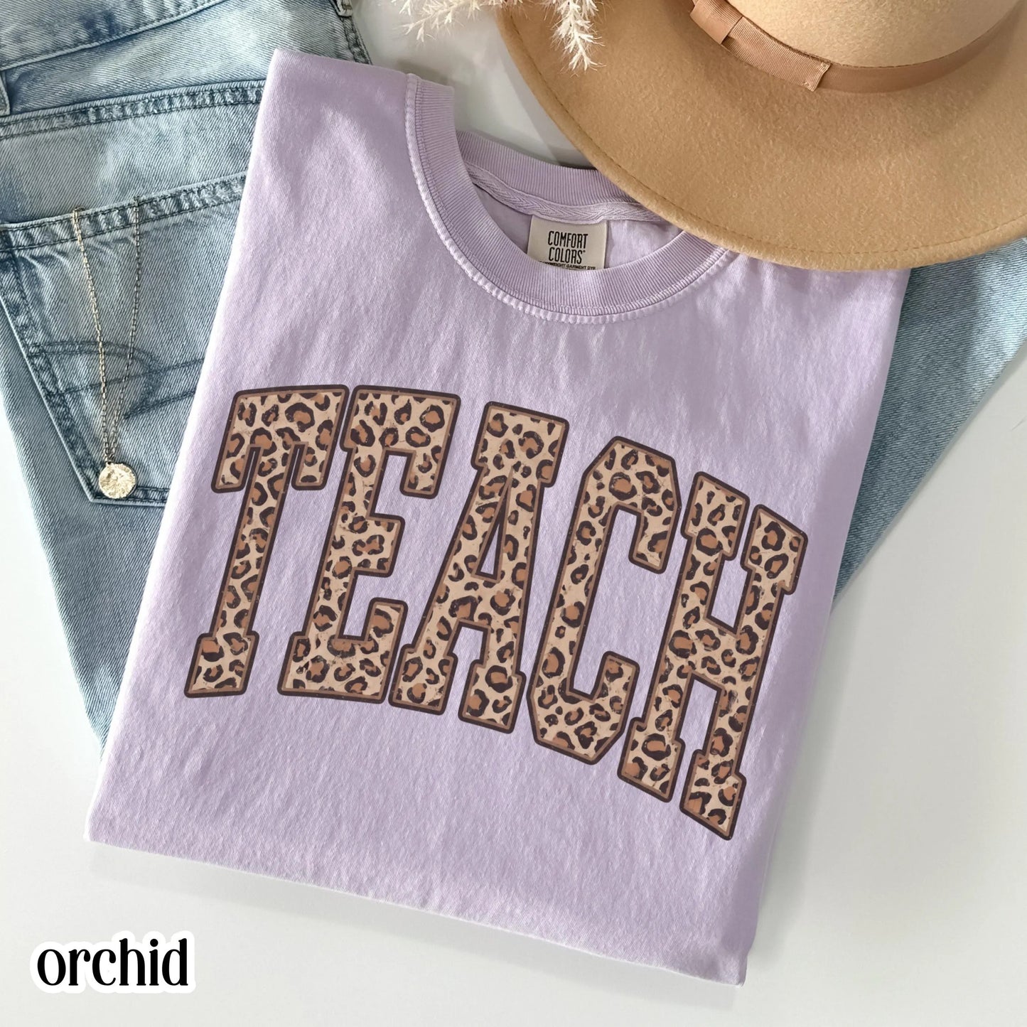 Teacher Comfort Color Shirt Leopard Kindergarten Teacher Tee First Grade Teacher T-shirt Teach Educator Preschool PreK 1st Grade Outfit