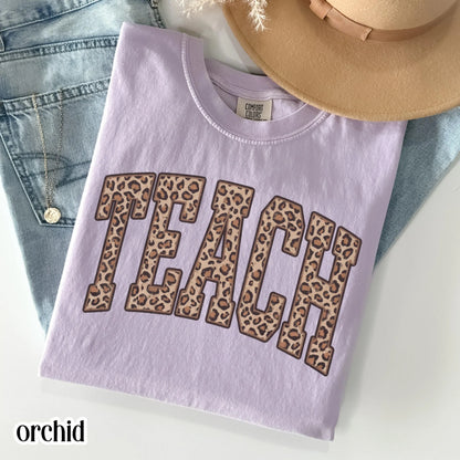 Teacher Comfort Color Shirt Leopard Kindergarten Teacher Tee First Grade Teacher T-shirt Teach Educator Preschool PreK 1st Grade Outfit
