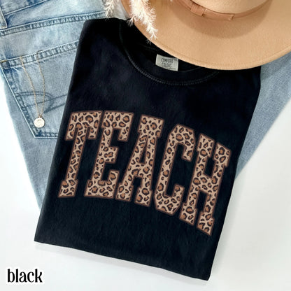 Teacher Comfort Color Shirt Leopard Kindergarten Teacher Tee First Grade Teacher T-shirt Teach Educator Preschool PreK 1st Grade Outfit