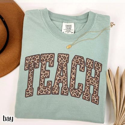 Teacher Comfort Color Shirt Leopard Kindergarten Teacher Tee First Grade Teacher T-shirt Teach Educator Preschool PreK 1st Grade Outfit