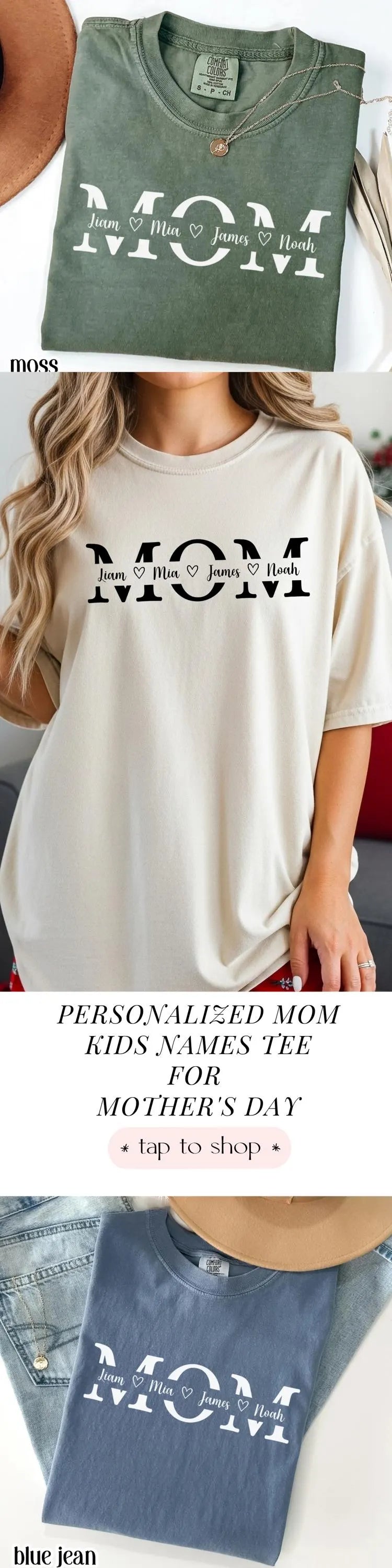 Personalized Mom Comfort Colors Shirt Kids Names Mothers Day Gift Tee Custom Children Name Mom TShirt Family Name Mama T-Shirt From Kids