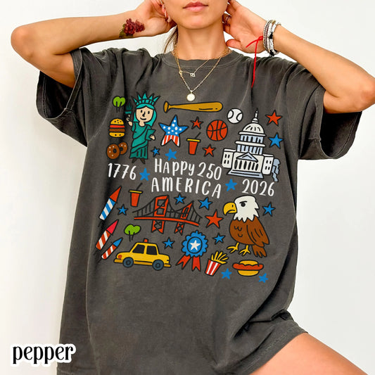 United States of America 250th Anniversary Comfort Colors Shirt Patriotic Vintage Flag 4th of July Tee 250 Years of Independence T-Shirt