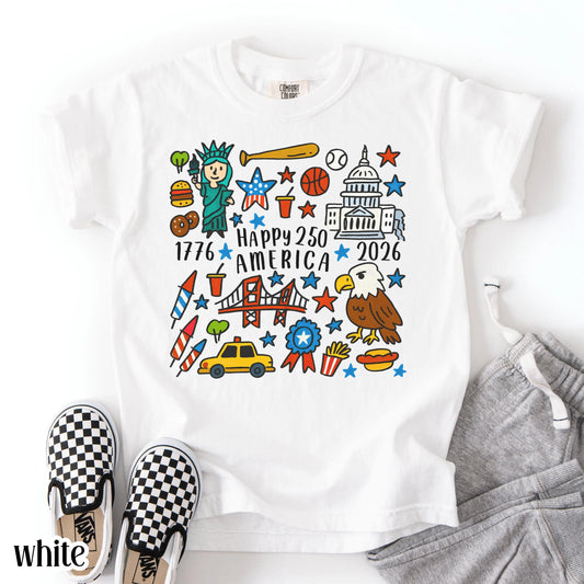Youth United States of America 250th Anniversary Comfort Colors Shirt Kids Vintage Flag 4th of July Tee 250 Years of Independence T-Shirt