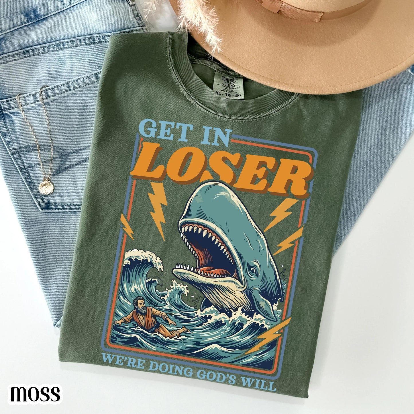 Funny Christian Comfort Colors Shirt Doing Gods Will Jonah and the Whale Tee Silly Faith Humor TShirt Religious Meme T-Shirt For Believer