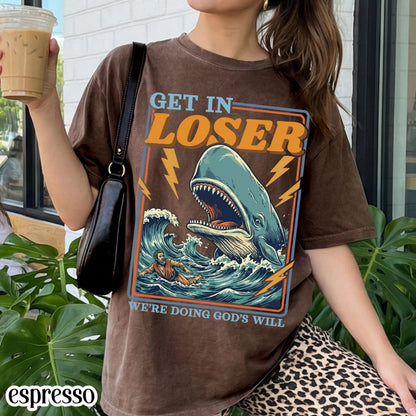 Funny Christian Comfort Colors Shirt Doing Gods Will Jonah and the Whale Tee Silly Faith Humor TShirt Religious Meme T-Shirt For Believer