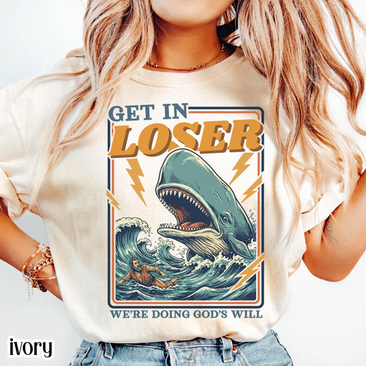 Funny Christian Comfort Colors Shirt Doing Gods Will Jonah and the Whale Tee Silly Faith Humor TShirt Religious Meme T-Shirt For Believer