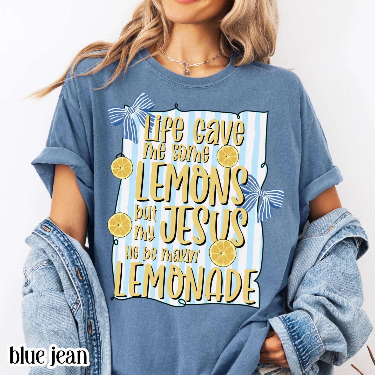 Christian Comfort Colors Shirt Life Gave Me Lemons Jesus Made Lemonade Inspirational Easter Spring Faith Tee Encouraging Beliver T-Shirt