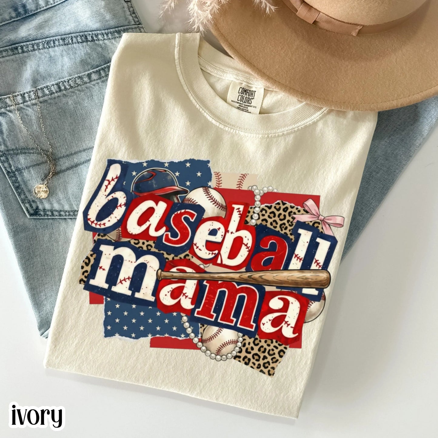 Baseball Mama Comfort Colors Shirt Patriotic Game Day Mom Tee Cute Sports Mom TShirt Baseball Season Fan Gift Trendy Baseball Mom T-Shirt
