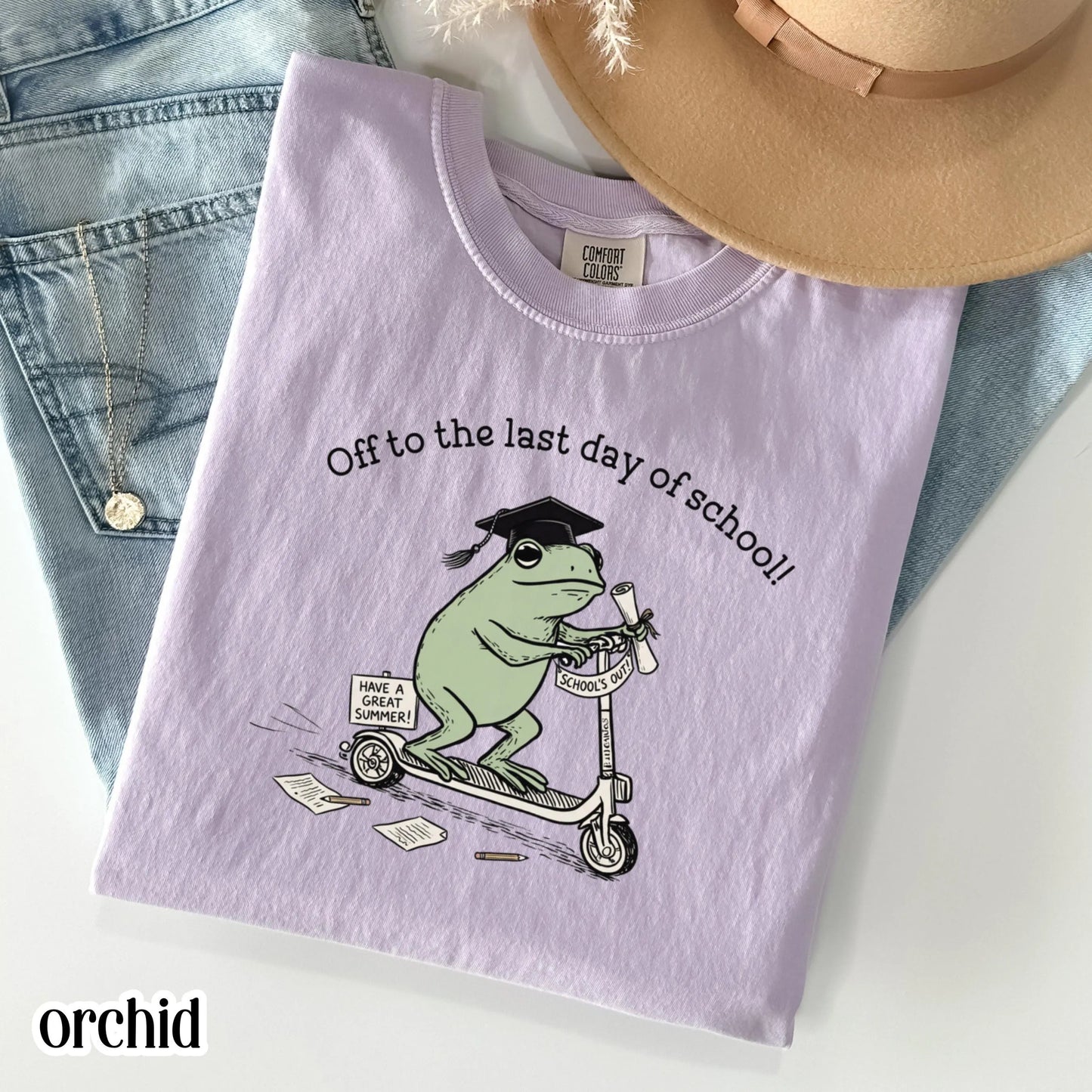 Last Day of School Teacher Comfort Colors Shirt Kindergarten Teacher Educator Tee Summer Break Teacher T-Shirt Funny Frog First Grade TShirt