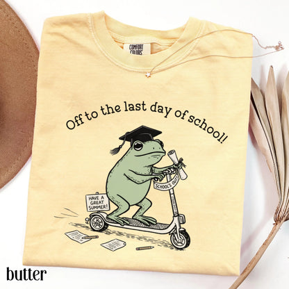 Last Day of School Teacher Comfort Colors Shirt Kindergarten Teacher Educator Tee Summer Break Teacher T-Shirt Funny Frog First Grade TShirt