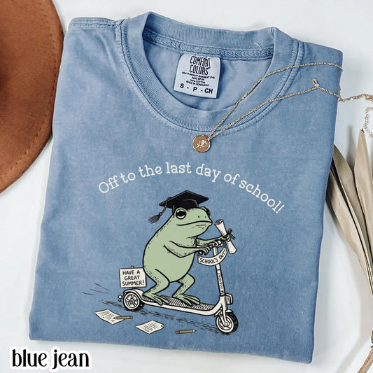 Last Day of School Teacher Comfort Colors Shirt Kindergarten Teacher Educator Tee Summer Break Teacher T-Shirt Funny Frog First Grade TShirt