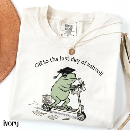 Last Day of School Teacher Comfort Colors Shirt Kindergarten Teacher Educator Tee Summer Break Teacher T-Shirt Funny Frog First Grade TShirt