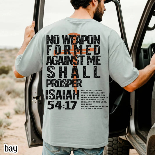 Christian Mens Shirt Comfort Colors No Weapon Formed Against Me Shall Prosper TShirt Faith Over Fear Tee Religious T-Shirt For Dad Husband