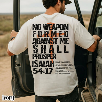 Christian Mens Shirt Comfort Colors No Weapon Formed Against Me Shall Prosper TShirt Faith Over Fear Tee Religious T-Shirt For Dad Husband